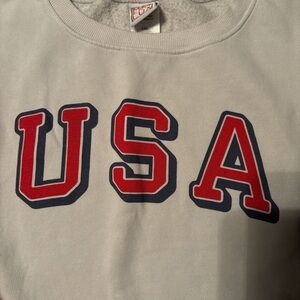 Modern Lux White Crewneck Sweatshirt with Red & Navy Logo